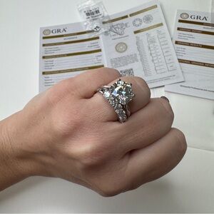 925 Sterling Silver Set “White Gold Look” Moissanite Rings for Women Size 7.5